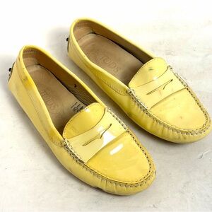 Tod’s Women’s Yellow Patent Leather Driving Loafers Shoes Size 7 MARKS STAINED